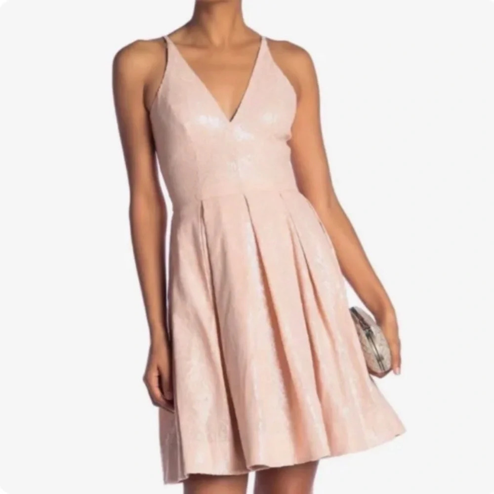 New! Dress the Population Colette peach lace sequin fit flare dress 892